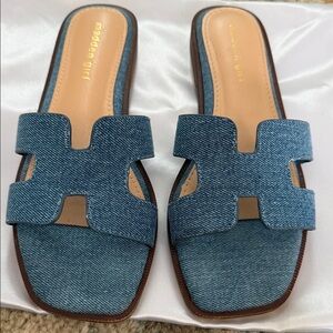 Madden Girl Denim Blue Slide Sandals